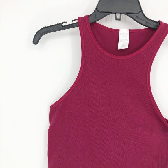 CALVIN KLEIN Women's Performance Ribbed Crop Top Large Red Maroon Racerback NWT - Picture 6 of 11